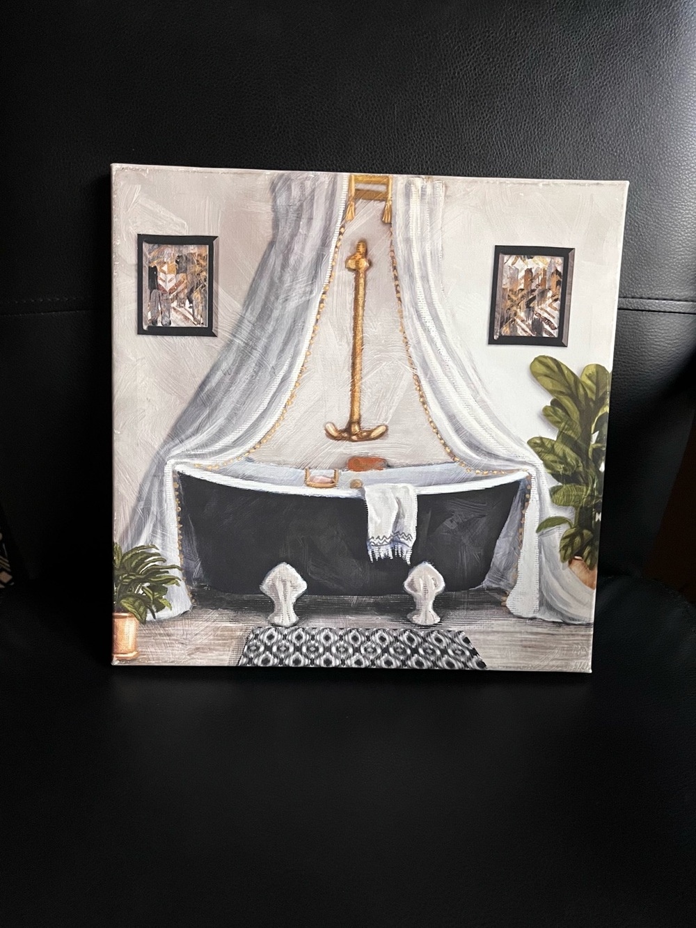 Bathroom Canvas Wall Print Picture- Black Bathtub w/Gold Accents